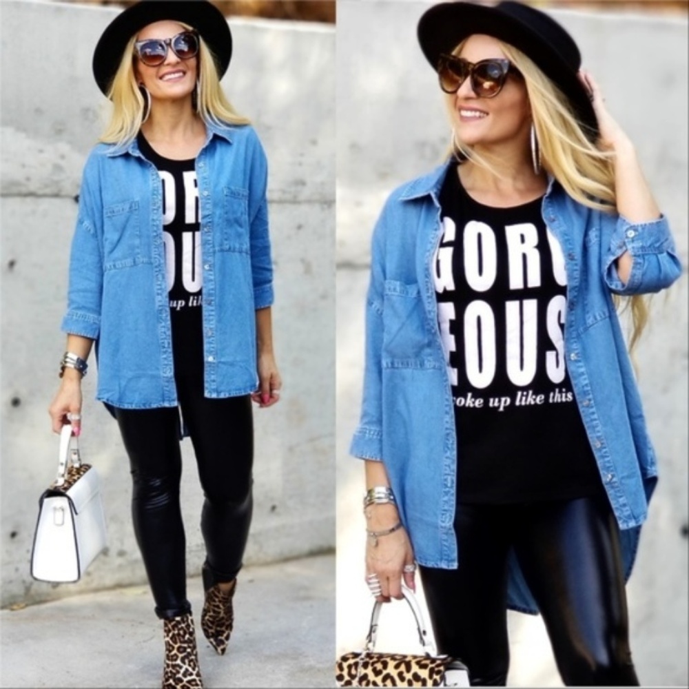CASUAL GIRL Denim Button Down Top - Picture 2 of 3